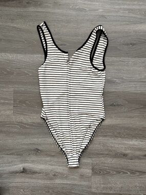 Urban Outfitters Black & White Striped Ribbed Tank Bodysuit